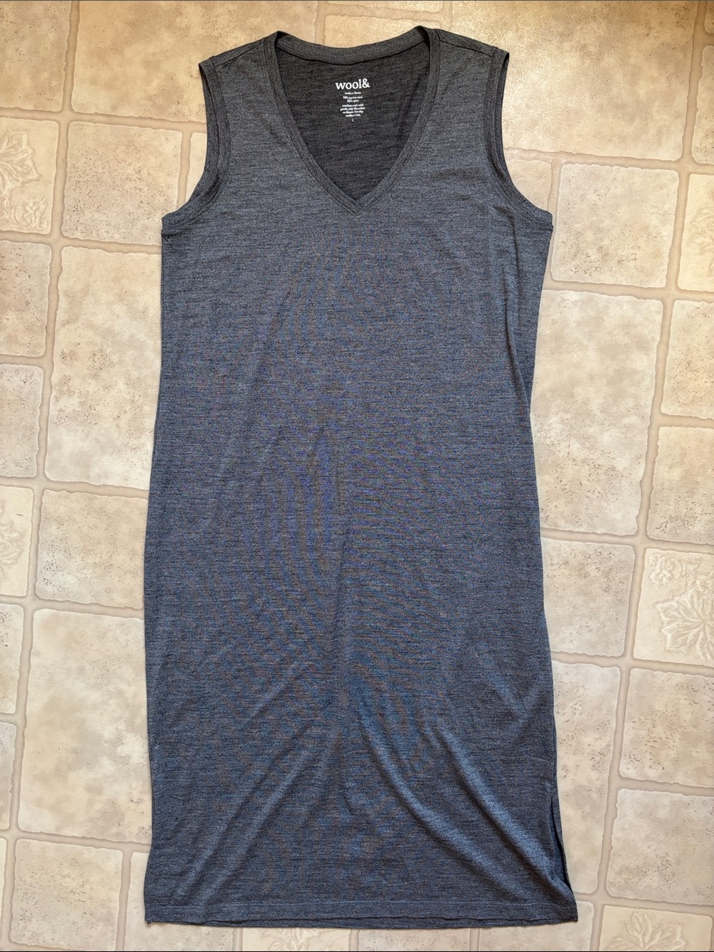 Wool& Milena Dress Gray V-Neck Merino Wool & Nylon Blend - Size Large